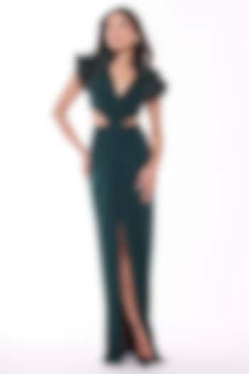 Emerald Jersey Ruffled Wedding Gown Saree by S&N by Shantnu Nikhil at Pernia's Pop Up Shop