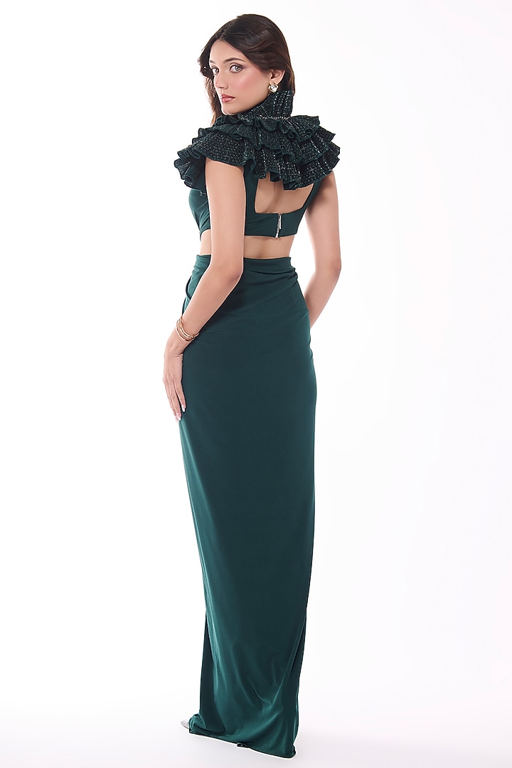 Emerald Jersey Ruffled Wedding Gown Saree by S&N by Shantnu Nikhil at Pernia's Pop Up Shop