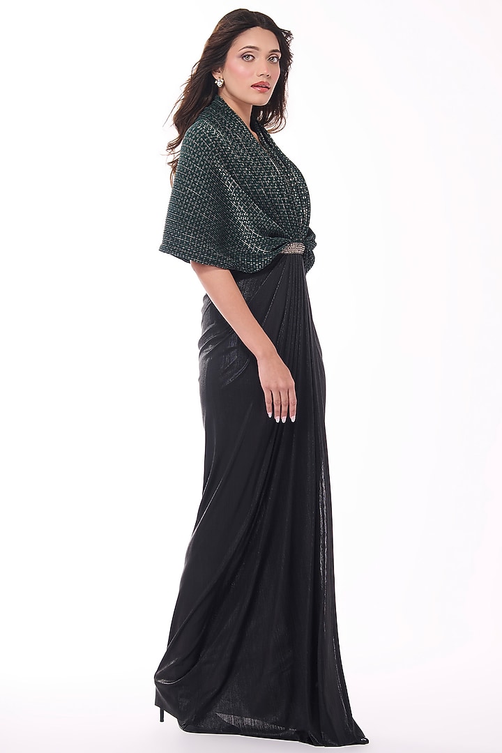 Emerald Jersey & Soda Satin Printed Draped Wedding Gown Saree by S&N by Shantnu Nikhil at Pernia's Pop Up Shop