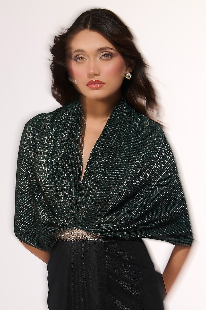 Emerald Jersey & Soda Satin Printed Draped Wedding Gown Saree by S&N by Shantnu Nikhil at Pernia's Pop Up Shop