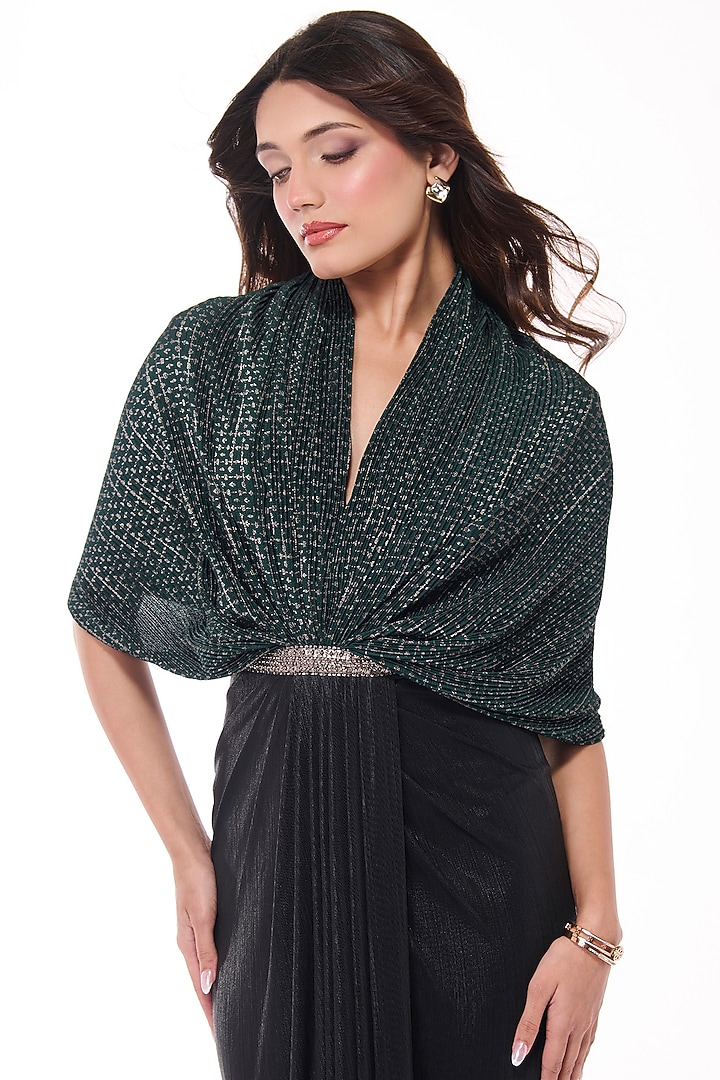 Emerald Jersey & Soda Satin Printed Draped Wedding Gown Saree by S&N by Shantnu Nikhil at Pernia's Pop Up Shop