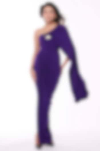 Purple Jersey One-Shoulder Draped Wedding Gown Saree by S&N by Shantnu Nikhil at Pernia's Pop Up Shop