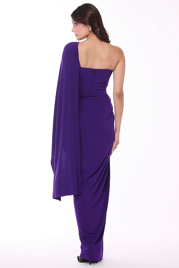 Purple Jersey One-Shoulder Draped Wedding Gown Saree by S&N by Shantnu Nikhil at Pernia's Pop Up Shop
