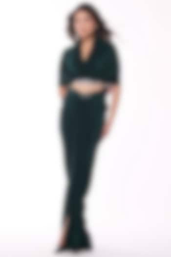 Emerald Soda Satin Pleated Cape Shirt by S&N by Shantnu Nikhil at Pernia's Pop Up Shop