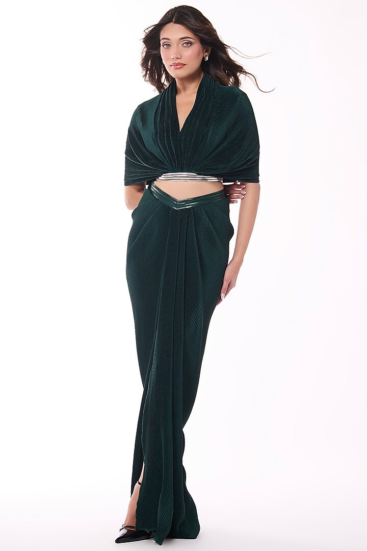 Emerald Soda Satin Pleated Cape Shirt by S&N by Shantnu Nikhil at Pernia's Pop Up Shop