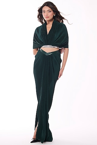 Emerald Soda Satin Pleated Cape Shirt by S&N by Shantnu Nikhil
