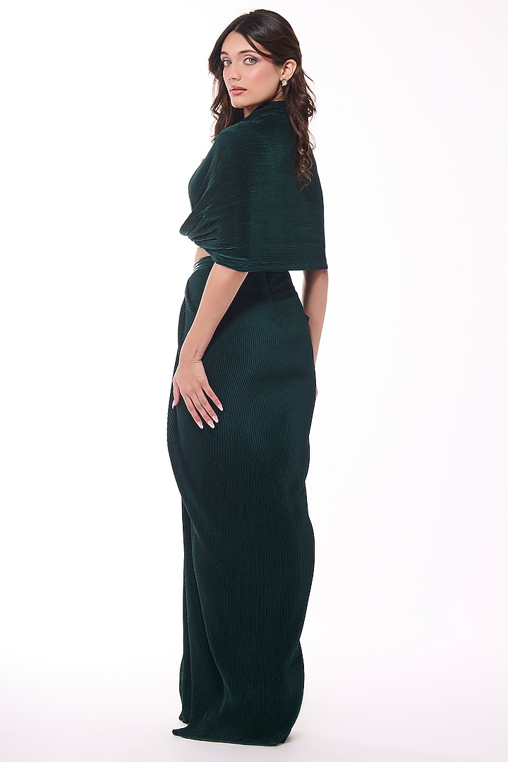Emerald Soda Satin Pleated Cape Shirt by S&N by Shantnu Nikhil at Pernia's Pop Up Shop