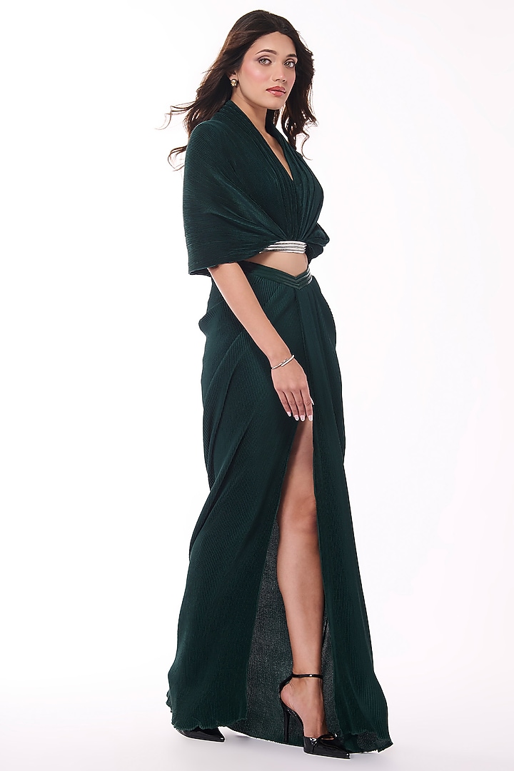 Emerald Soda Satin Pleated Cape Shirt by S&N by Shantnu Nikhil at Pernia's Pop Up Shop