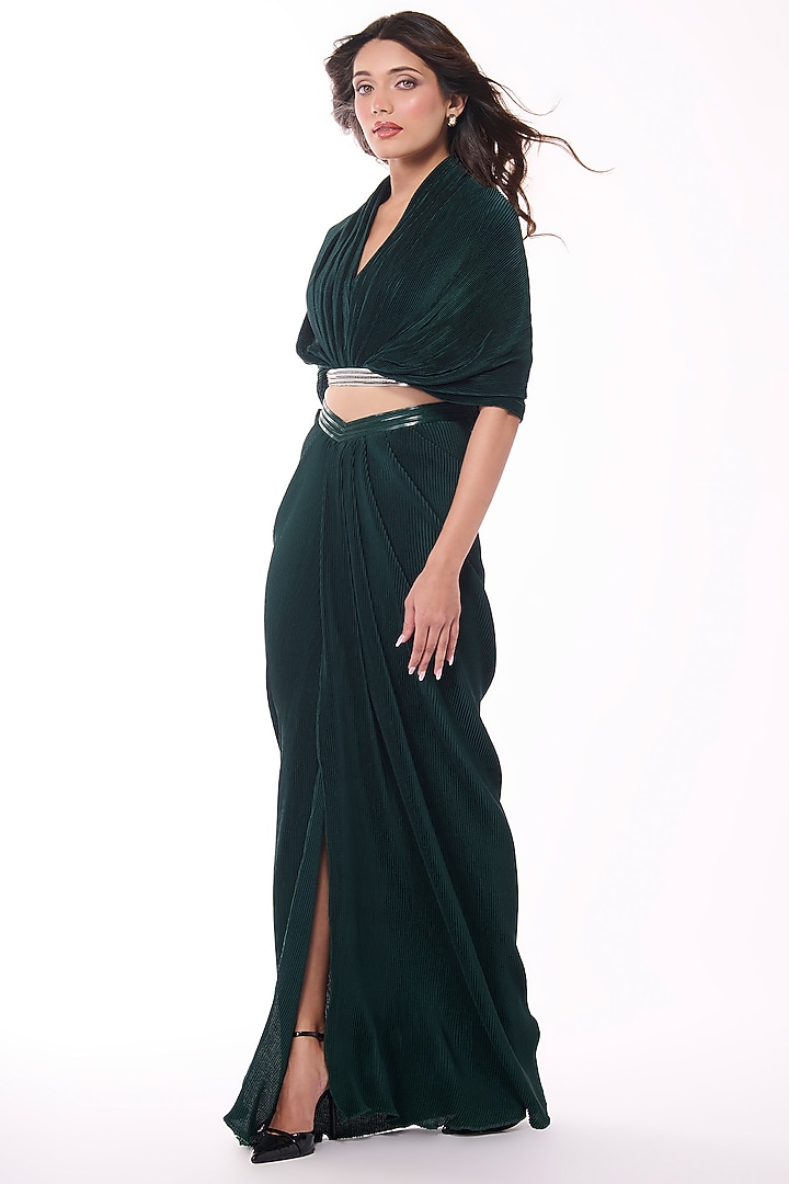 Emerald Soda Satin Pleated Cape Shirt by S&N by Shantnu Nikhil at Pernia's Pop Up Shop