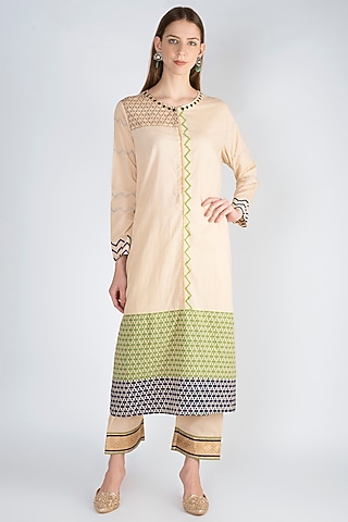 Off White A-Line Kurta With Pants by Natasha J
