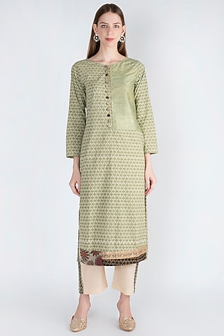 Sage Green Embroidered Kurta With Pants by Natasha J