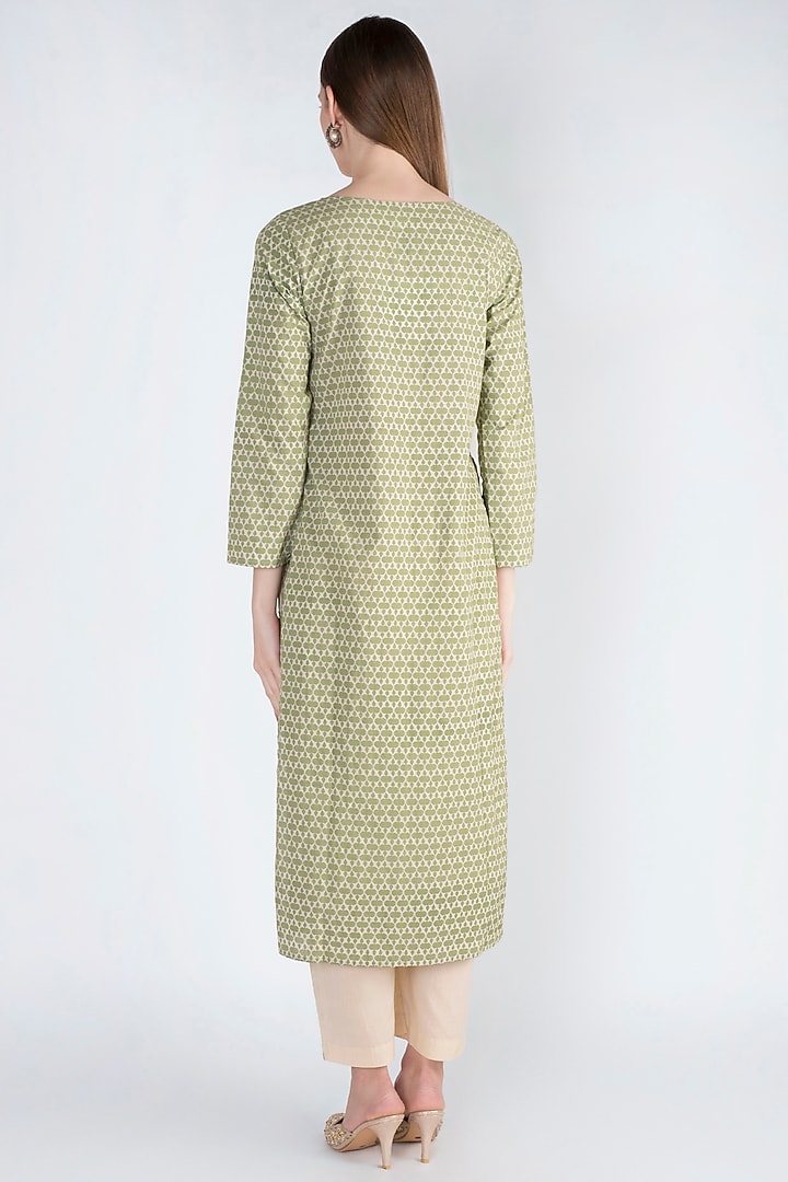 Sage Green Embroidered Kurta With Pants by Natasha J at Pernia's Pop Up Shop