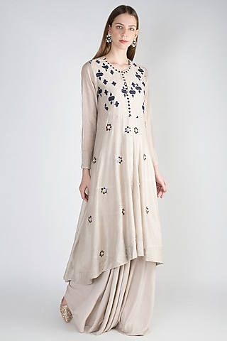 Grey Printed Anarkali With Sharara Pants by Natasha J