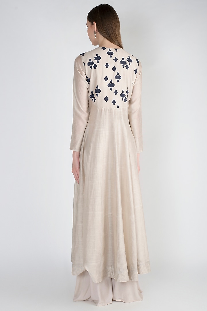 Grey Printed Anarkali With Sharara Pants by Natasha J at Pernia's Pop Up Shop