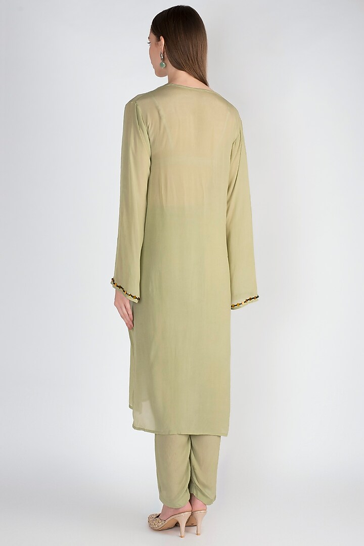 Sage Green Printed Kurta With Pants by Natasha J at Pernia's Pop Up Shop