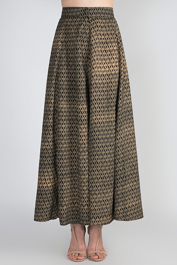 Black Printed Peplum Jacket With Palazzo Pants by Natasha J at Pernia's Pop Up Shop