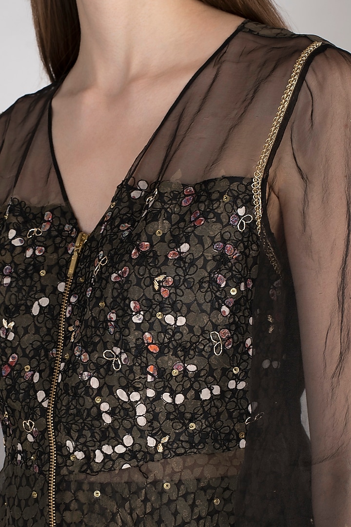 Black Printed Peplum Jacket With Palazzo Pants by Natasha J at Pernia's Pop Up Shop