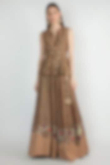 Rust Embroidered Lehegna Skirt With Peplum Blouse by Natasha J