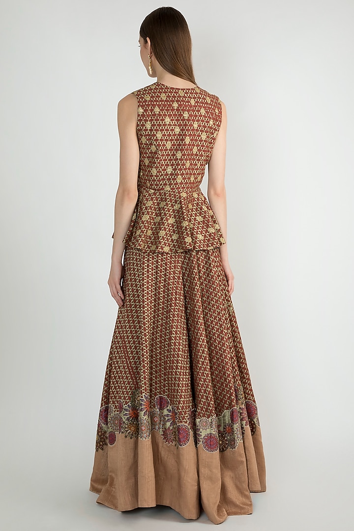 Rust Embroidered Lehegna Skirt With Peplum Blouse by Natasha J at Pernia's Pop Up Shop