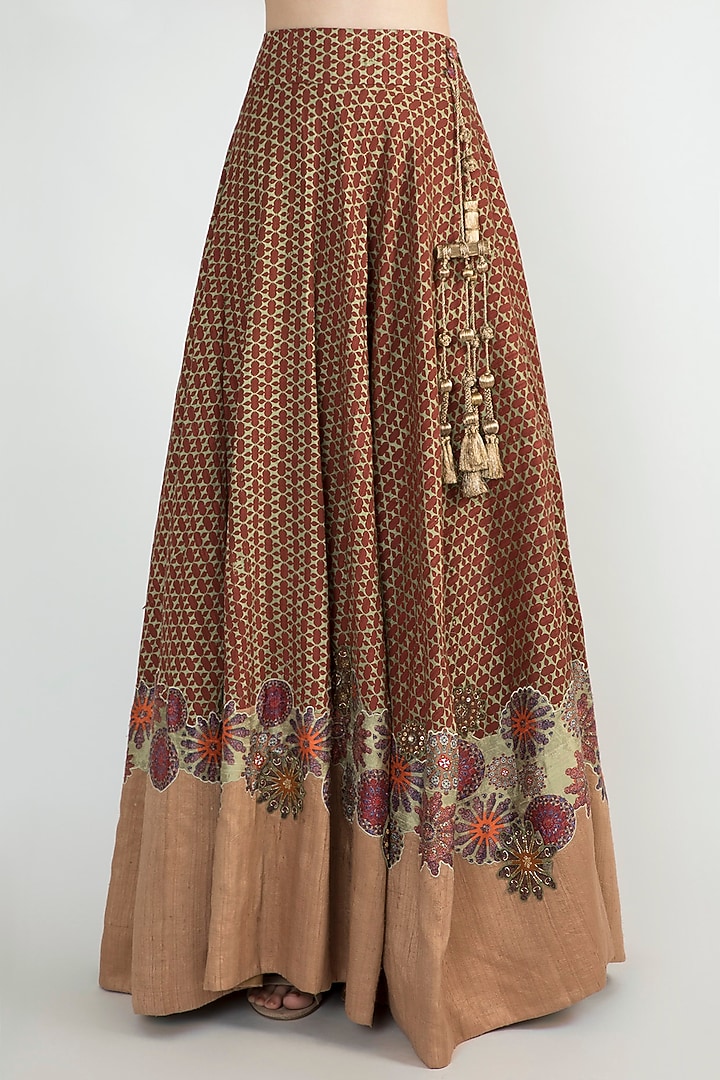 Rust Embroidered Lehegna Skirt With Peplum Blouse by Natasha J at Pernia's Pop Up Shop