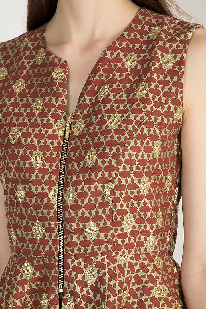 Rust Embroidered Lehegna Skirt With Peplum Blouse by Natasha J at Pernia's Pop Up Shop