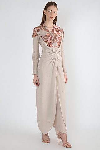 Grey Crepe Silk Printed Jumpsuit by Natasha J