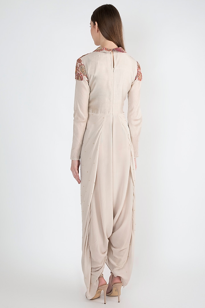 Grey Crepe Silk Printed Jumpsuit by Natasha J at Pernia's Pop Up Shop