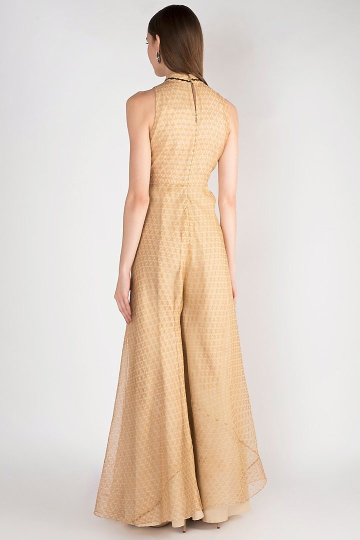 Beige Organza Printed Jumpsuit by Natasha J at Pernia's Pop Up Shop