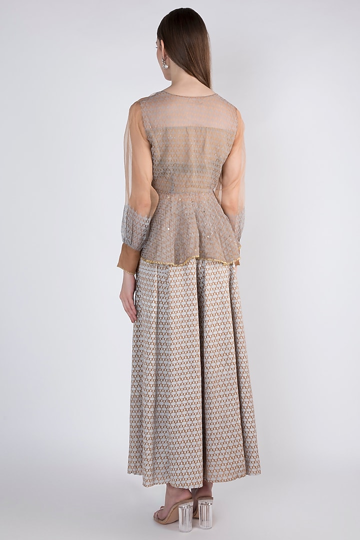 Grey & Beige Embroidered Peplum Jacket With Palazzo Pants by Natasha J at Pernia's Pop Up Shop