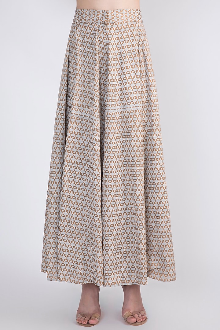 Grey & Beige Embroidered Peplum Jacket With Palazzo Pants by Natasha J at Pernia's Pop Up Shop