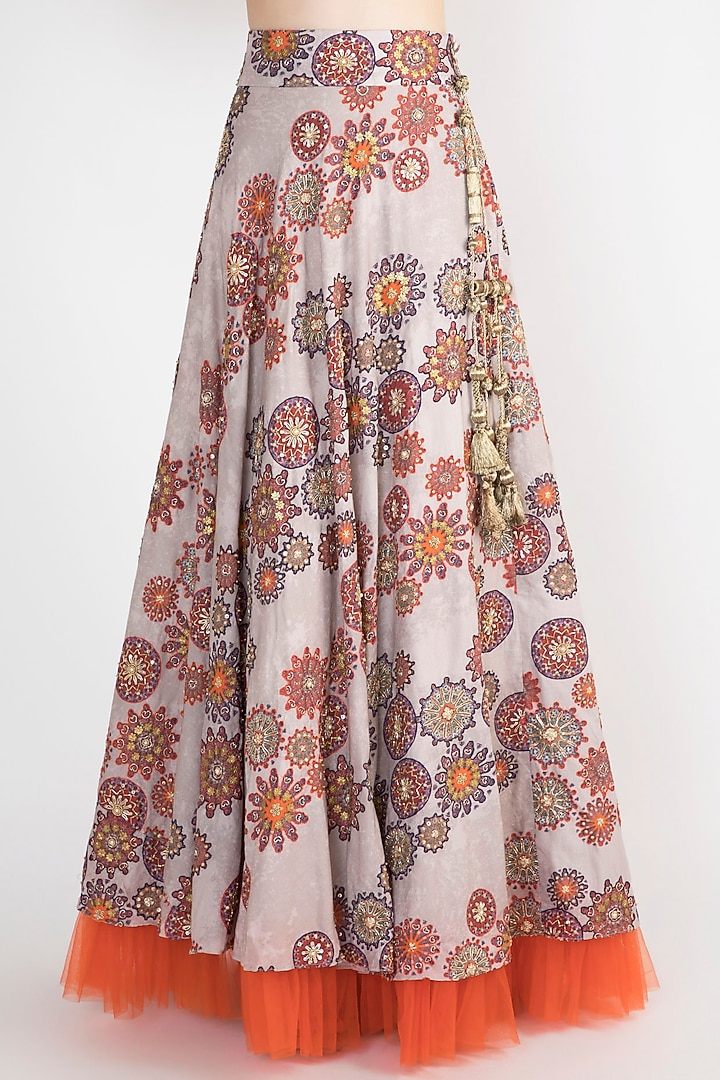 Grey & Off White Printed Draped Wedding Lehenga Set by Natasha J at Pernia's Pop Up Shop