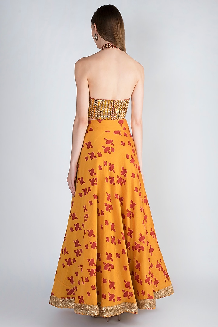 Mustard & Rust Embroidered Wedding Lehenga Skirt With Blouse by Natasha J at Pernia's Pop Up Shop