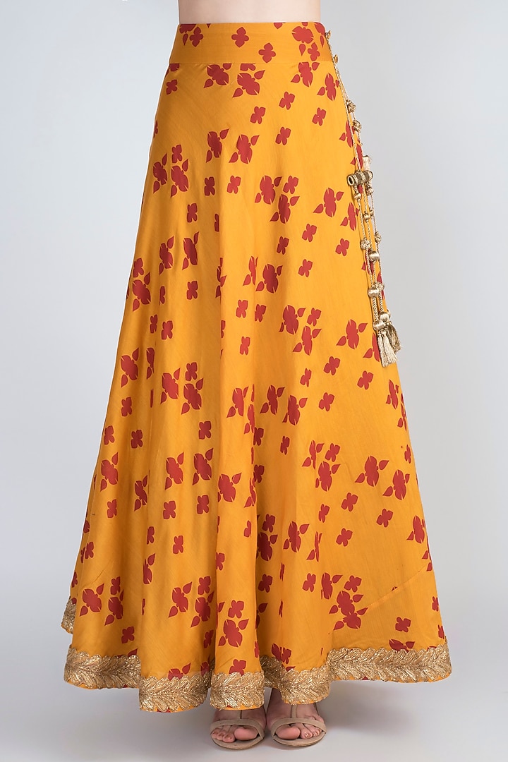 Mustard & Rust Embroidered Wedding Lehenga Skirt With Blouse by Natasha J at Pernia's Pop Up Shop