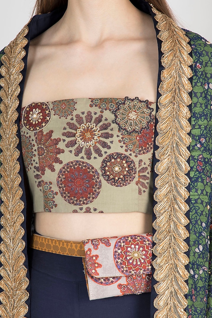 Navy Blue & Sage Green Embroidered Cape Wedding Sharara Set by Natasha J at Pernia's Pop Up Shop