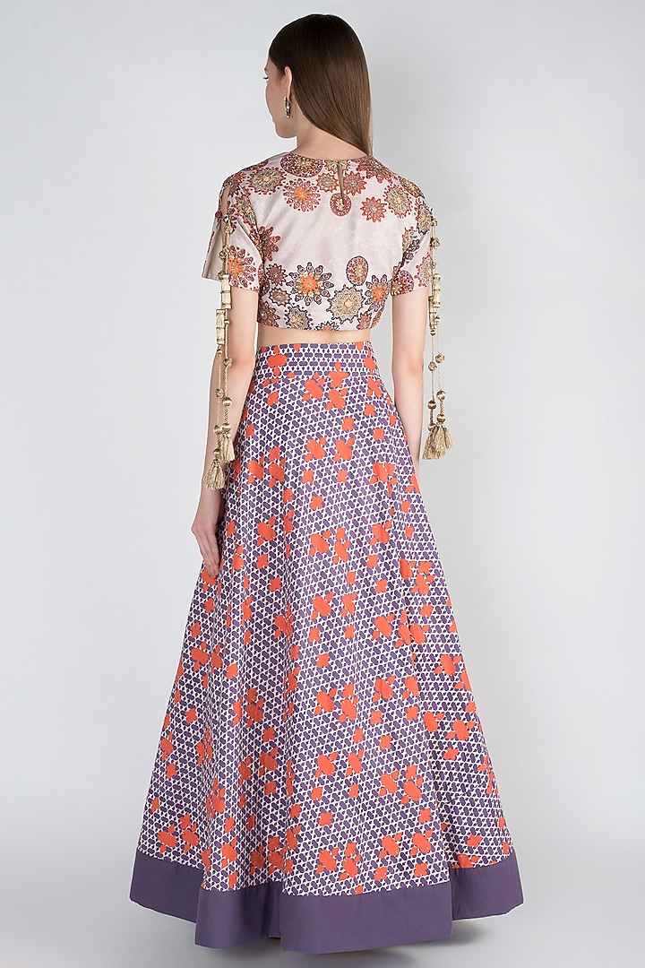 Grey & Purple Embroidered Blouse With Skirt by Natasha J at Pernia's Pop Up Shop