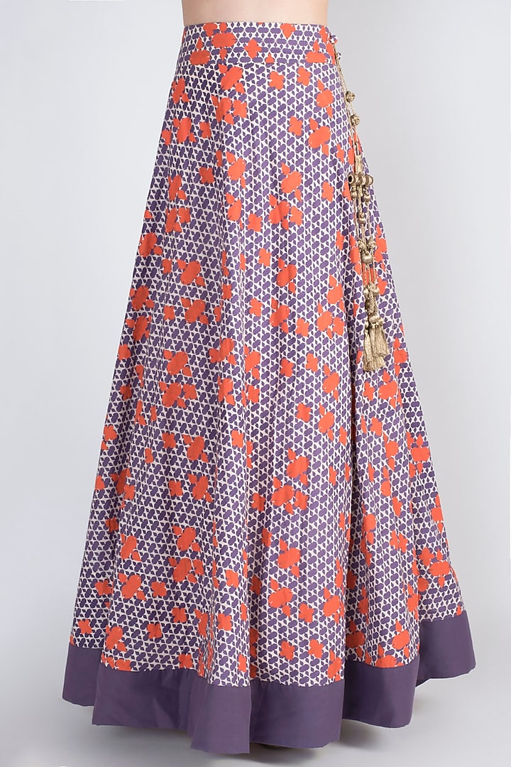 Grey & Purple Embroidered Blouse With Skirt by Natasha J at Pernia's Pop Up Shop