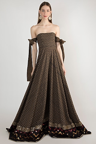 Black & Beige Printed Strapless Jumpsuit by Natasha J