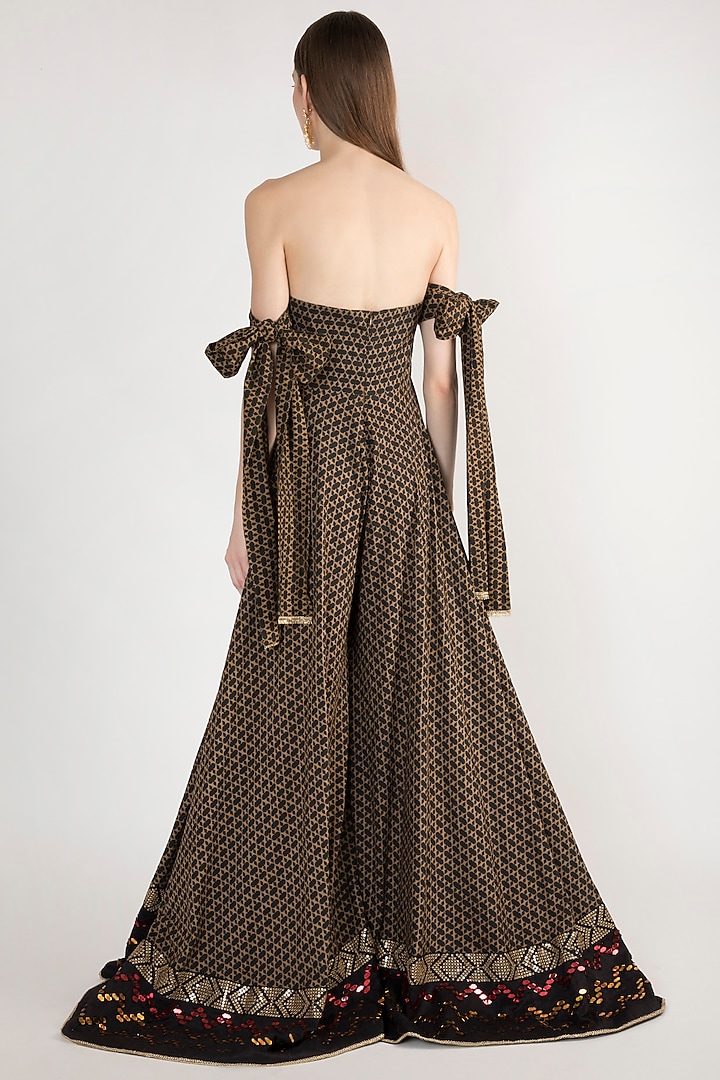 Black & Beige Printed Strapless Jumpsuit by Natasha J at Pernia's Pop Up Shop