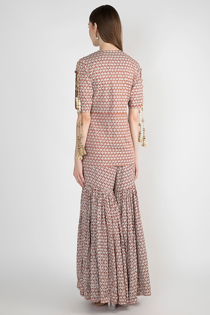 Rust & Grey Mirror Work Kurta Wedding Sharara Set by Natasha J at Pernia's Pop Up Shop