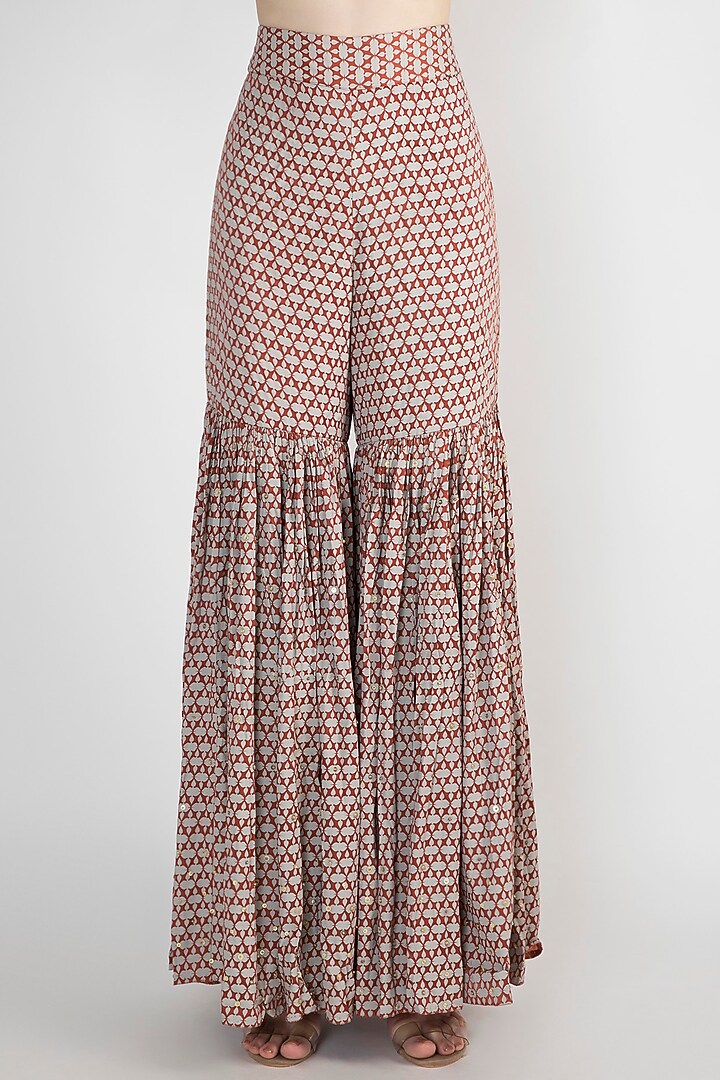 Rust & Grey Mirror Work Kurta Wedding Sharara Set by Natasha J at Pernia's Pop Up Shop