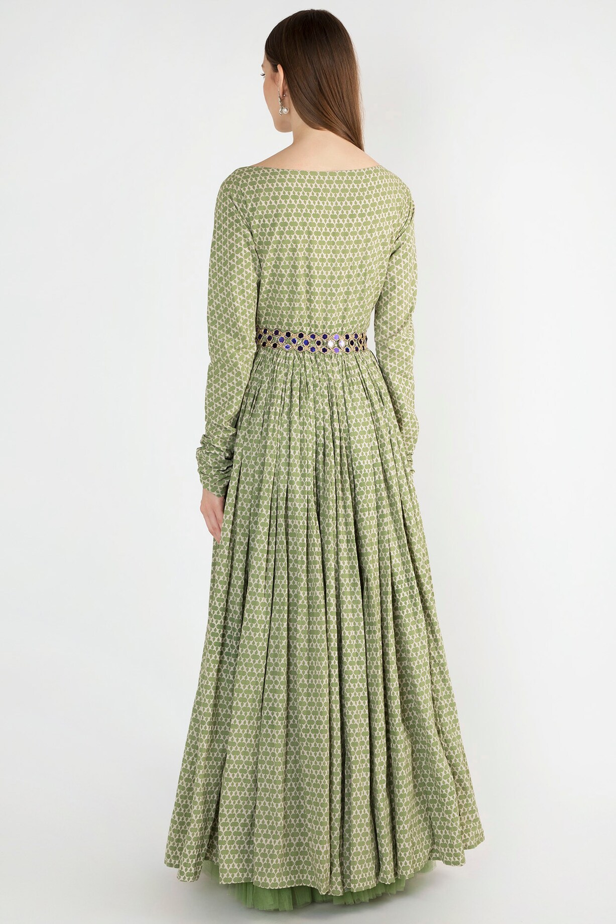 Sage green jashnaa anarkali and dupatta