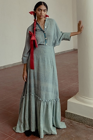 Powder Blue Cotton Shirt by Naushad Ali