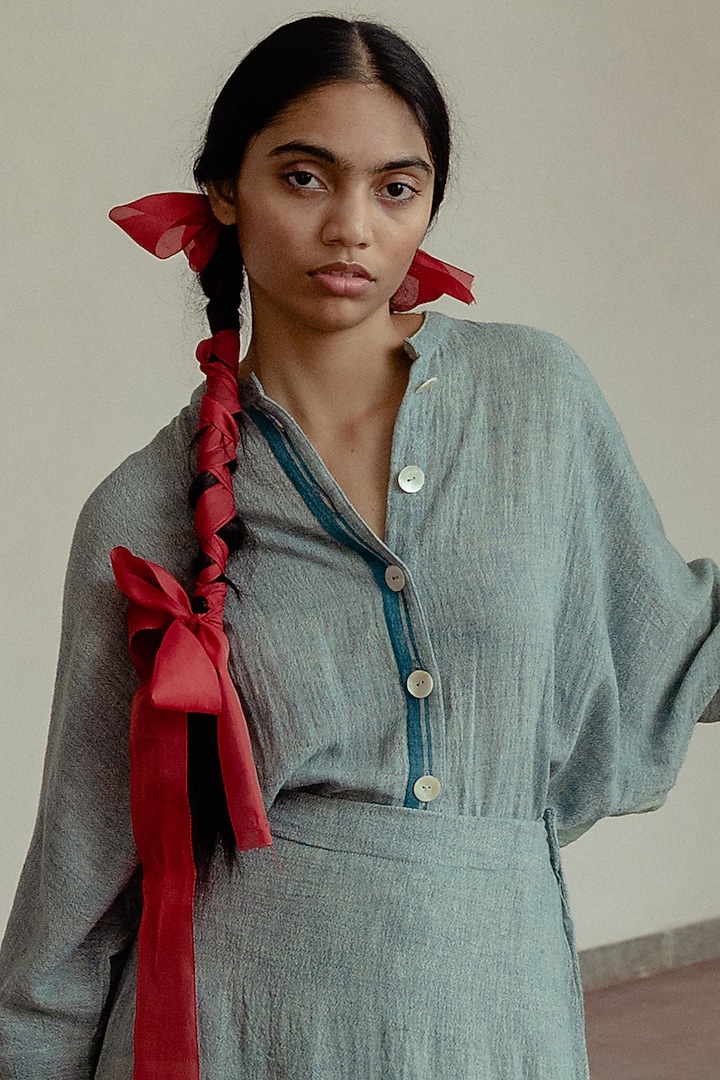 Powder Blue Cotton Shirt by Naushad Ali at Pernia's Pop Up Shop