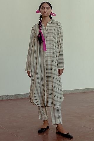 Kora Striped Cotton Dress by Naushad Ali