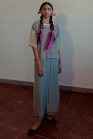 Kora & Grey Color Blocked Cotton Dress by Naushad Ali