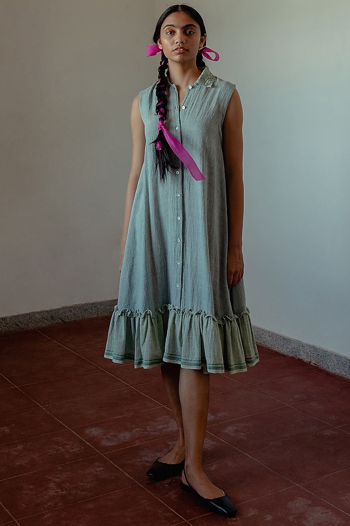 Light Indigo Tiered Dress by Naushad Ali