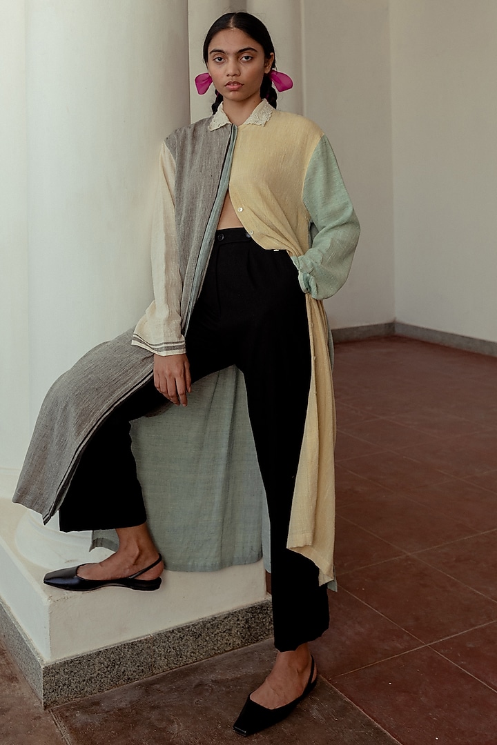 Kora & Grey Color- Blocked Dress by Naushad Ali