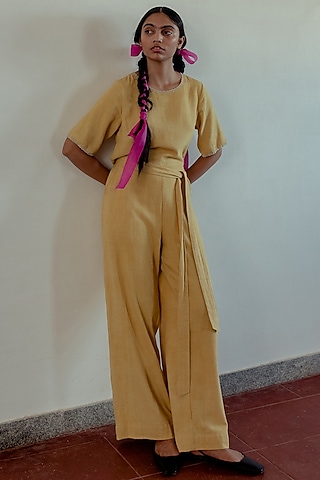 Marigold Embroidered Jumpsuit by Naushad Ali