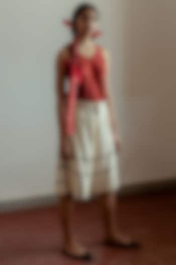 Beige Handwoven Denim Shorts by Naushad Ali