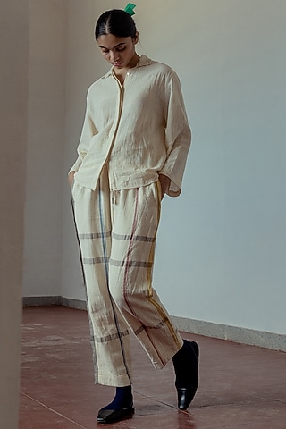 Kora Handwoven Denim Trousers by Naushad Ali